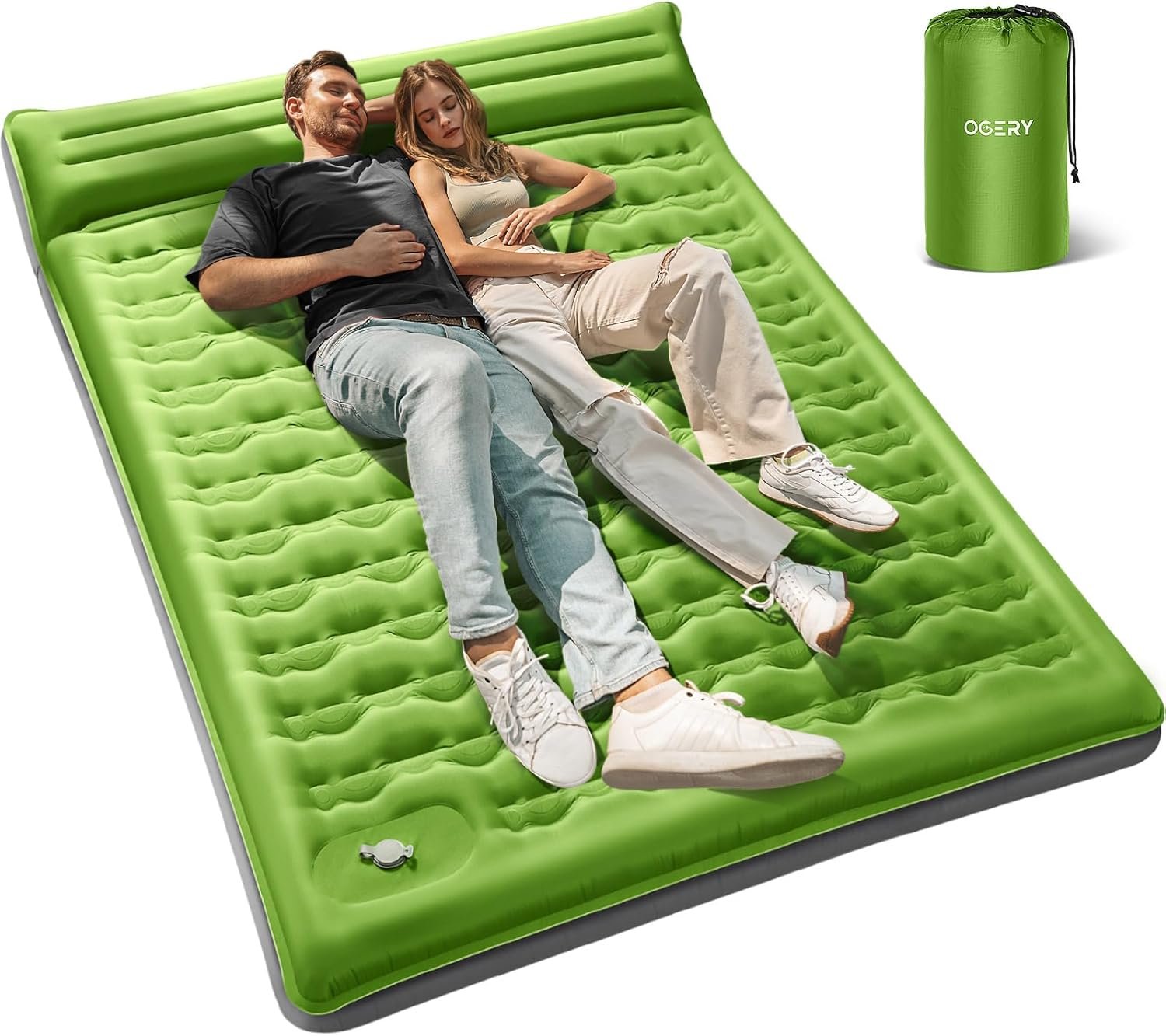 OGERY Double Sleeping Pad for Camping, 6″ Extra-Thick Reinforced Camping Sleeping Pad with Pillows & Built-in Foot Pump, Ultralight Inflating Camping Mattress for Backpacking Tent Hiking Travel