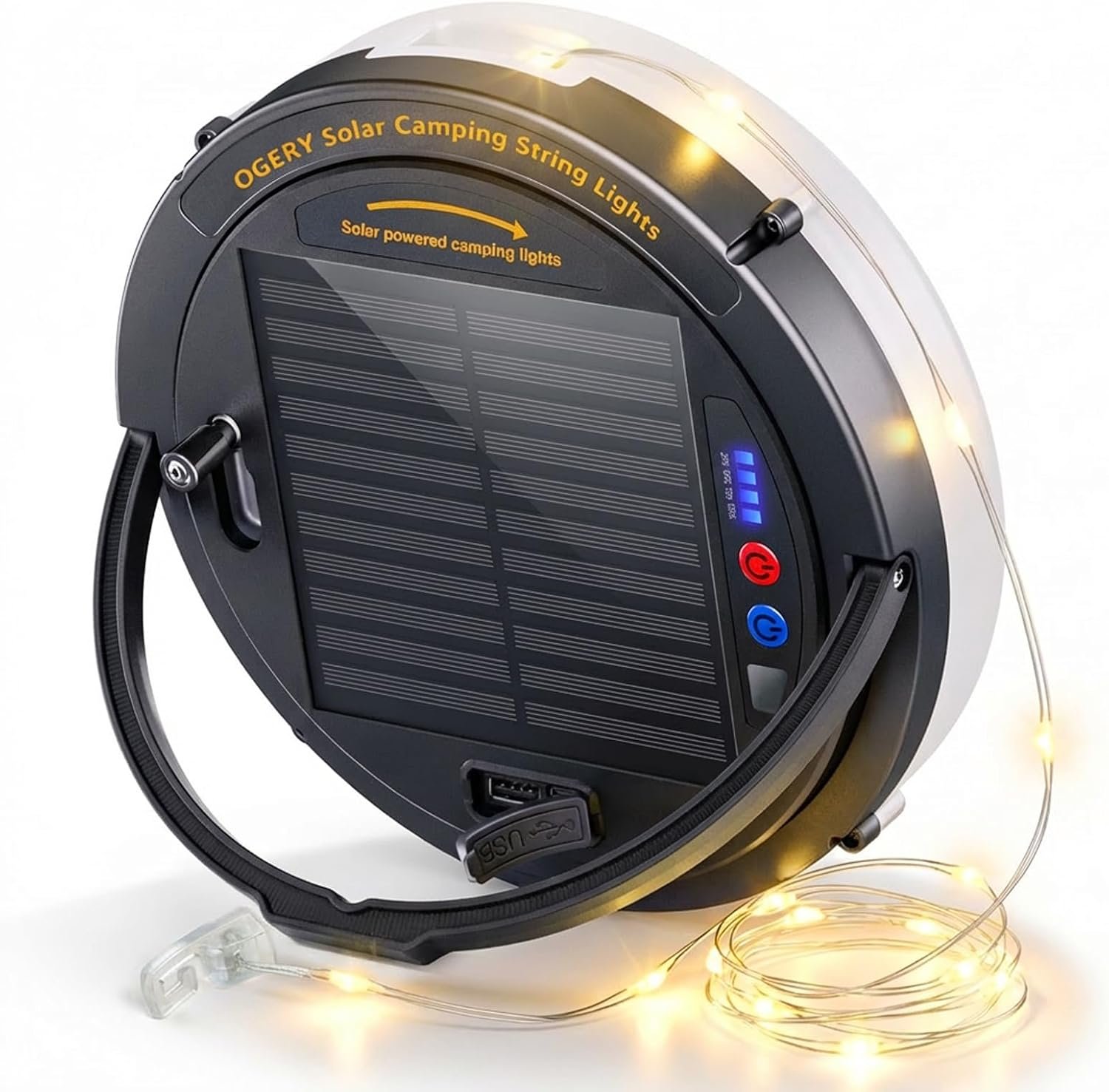 OGERY Solar Camping String Lights, 5400mAh/ 49.2FT/ 11 Modes Rechargeable Camping Lights Outdoor/Indoor, 4-in-1 Quick Storage Fairy Tent Lights Portable LED Lamp for Patio Yard Party Decor Essentials
