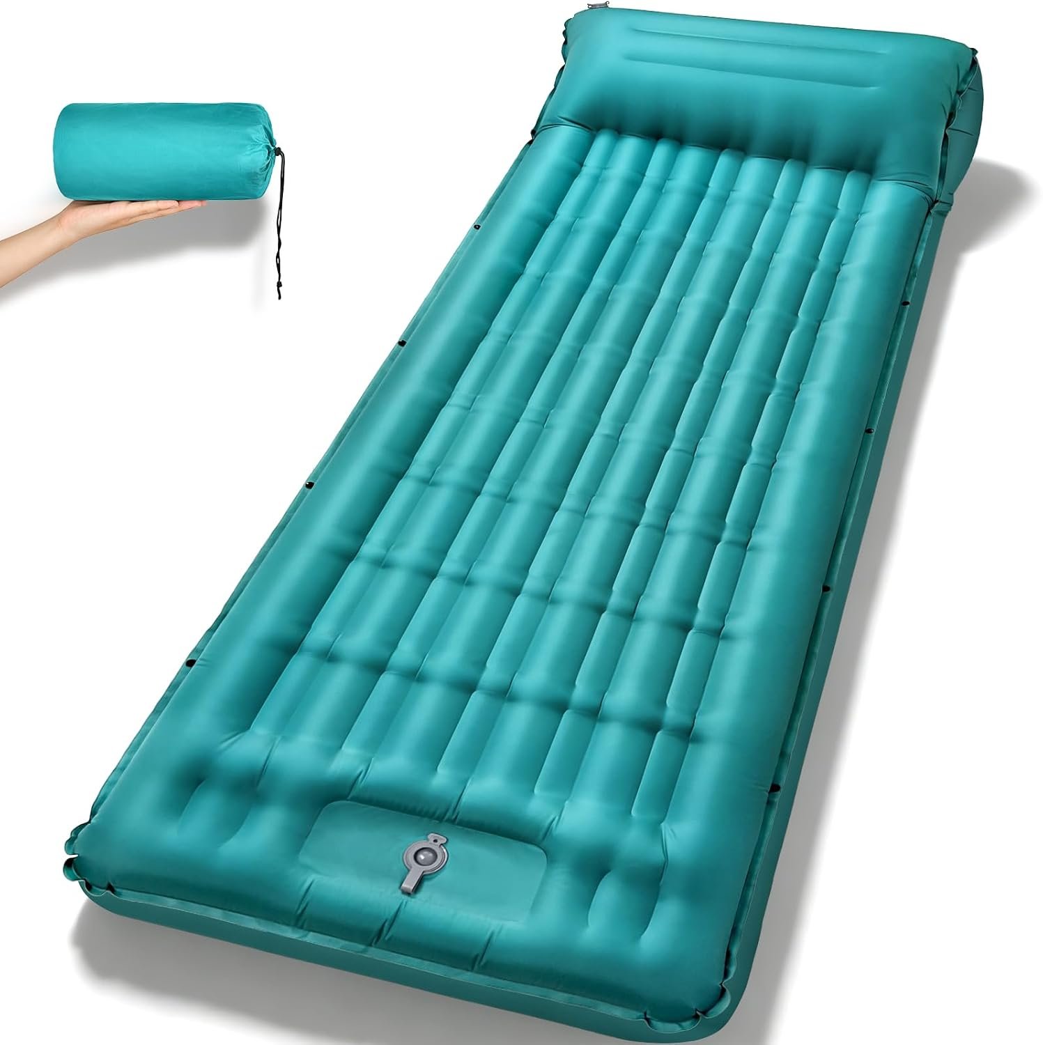 Camping Sleeping Pad, 4.7 Inch Thick Inflatable Sleeping Mat with 8 Inch Pillow, Built-in Foot Pump, Ultralight Compact Self Inflating Sleeping Pad for Backpacking Hiking Travel Tent