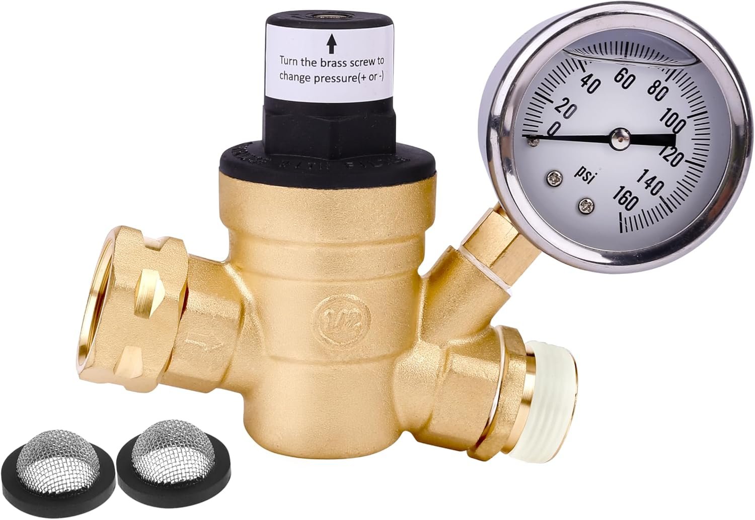 AA Ignition RV Water Pressure Regulator with Gauge Adjustable 3/4″ Water Hose Valve – RV Camper Water Pressure Regulator, Trucks, Trailer – Trailer Water Pressure Gauge