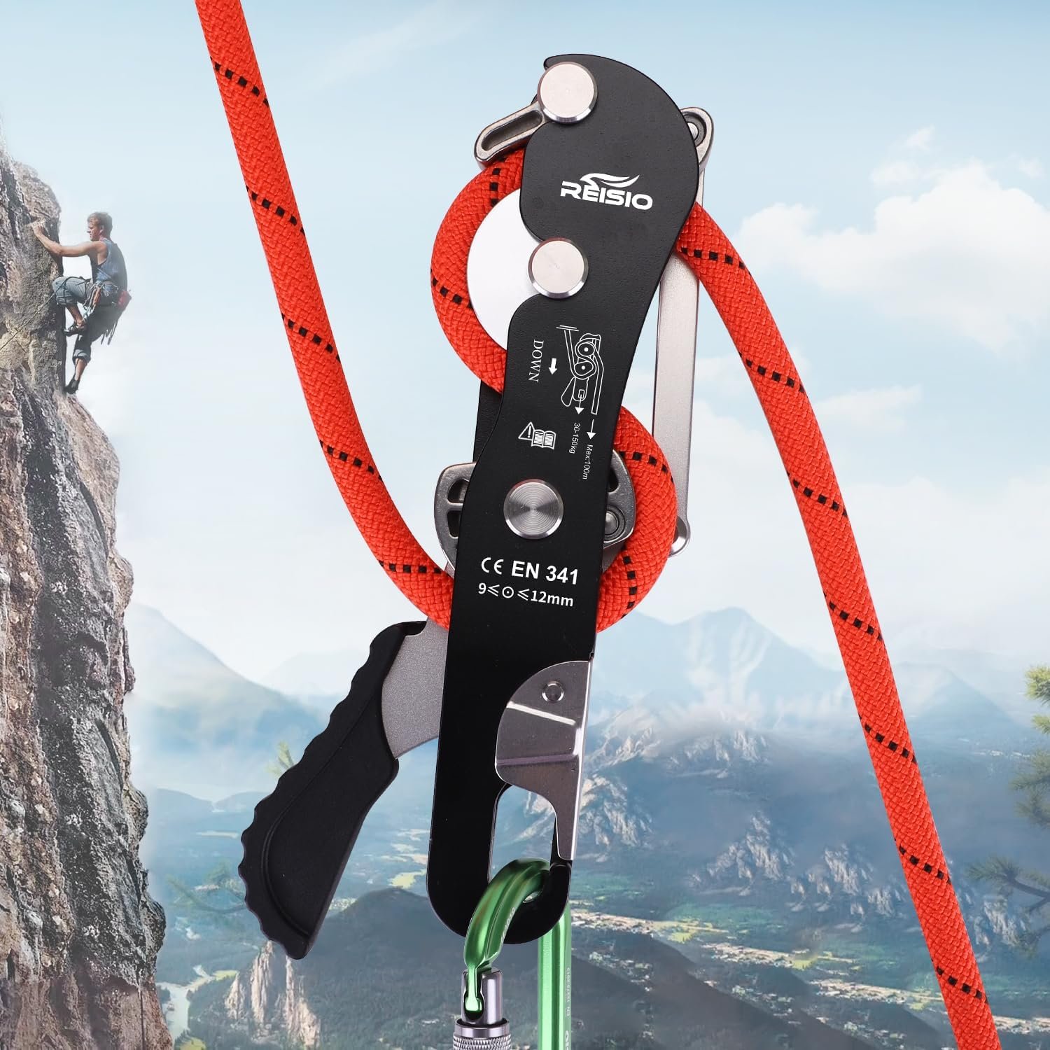 Climbing Stop Descender for 10.5-11mm,Self-Braking Self Locking Belay Device Rescue Equipment Hand Controls with Mountain Climbing Cave Rappelling Aerial Work Rescue Activities