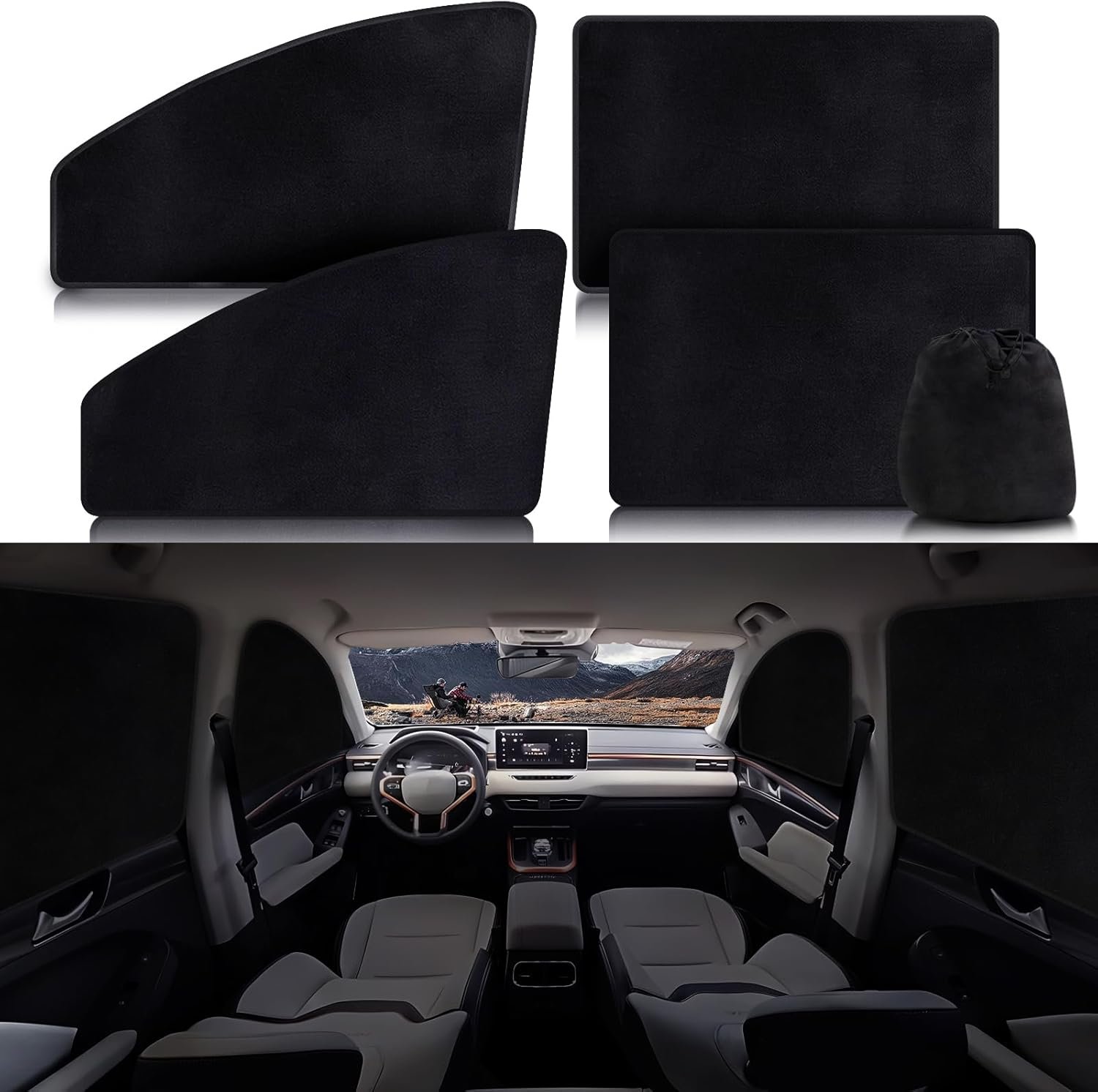 ZATOOTO Suede Car Window Shades 4PCS – Car Window Covers for Ultimate Privacy, UV Protection, and Heat Insulation, Side Window Sun Shade Perfect for Camping, Travel, Baby Safety, and Daily Use