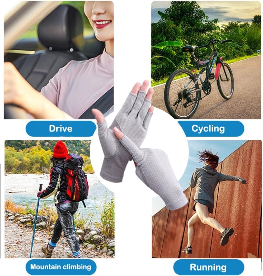 INOGIH Women Sunblock-Fingerless Gloves UV-Sun-Protection Driving Non-Slip Outdoor Gloves for Women Girls