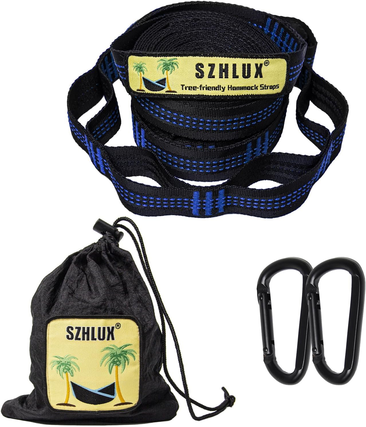 SZHLUX Hammock Straps for Trees – Set of Two 10ft Long, with 38 Loops & 2 Carabiners| Essential Hammock Accessories