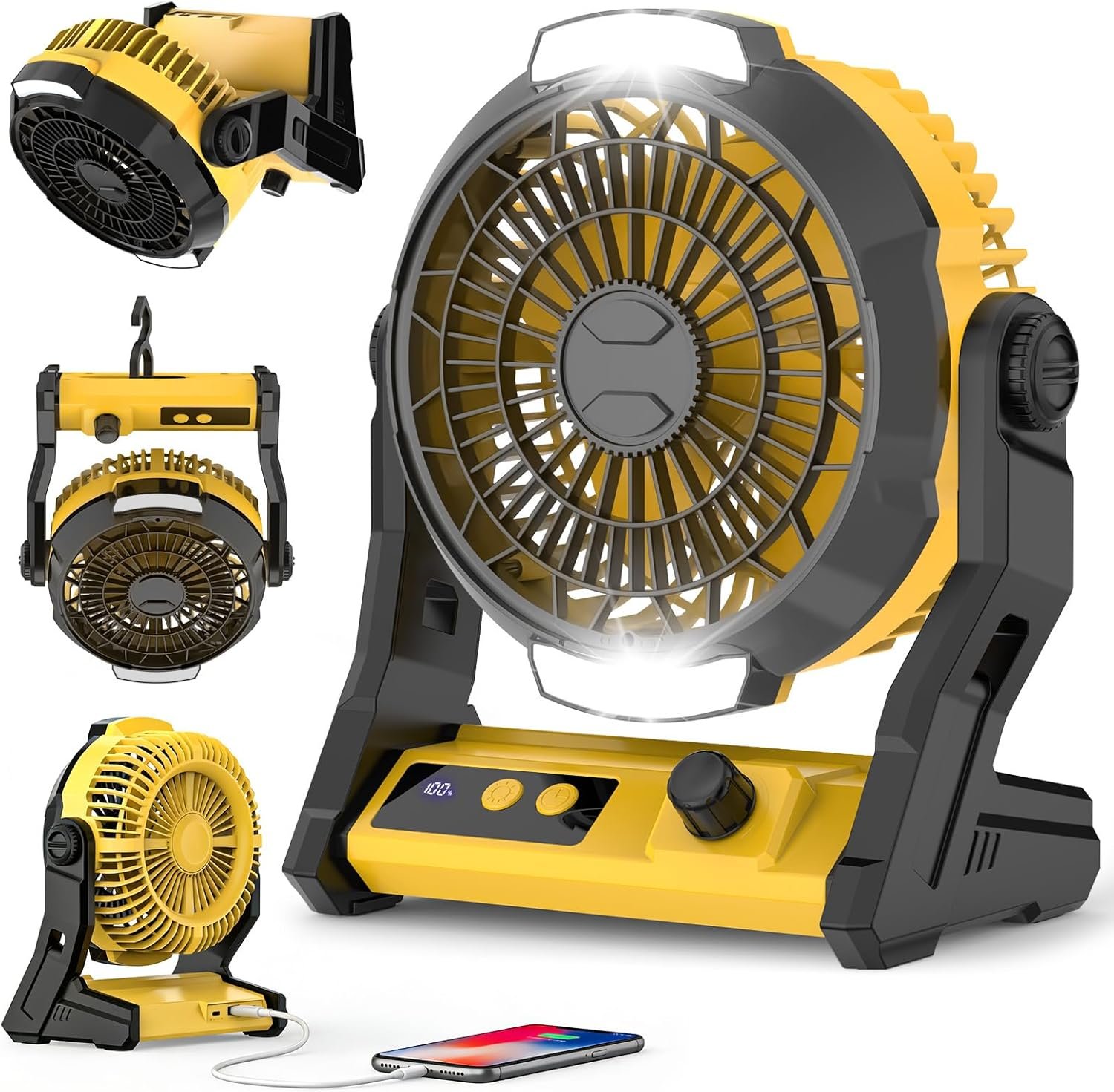 Electactic Rechargeable Camping Fan, 3-in-1 Desk & Hanging Fan, Timer & Night Light, Outdoor USB Power Bank Fan for Tent Travel Bedroom Office
