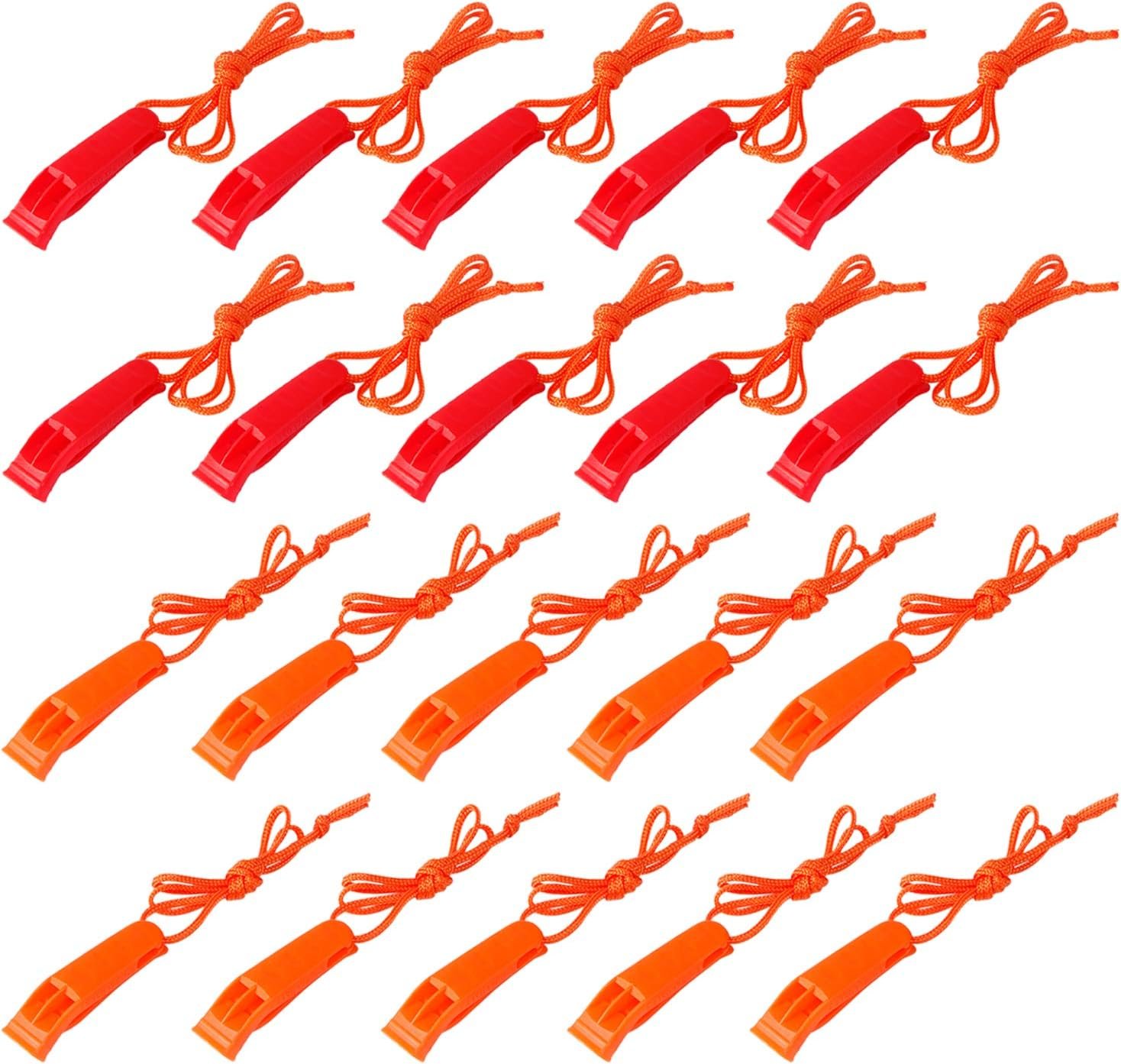 20 Pcs Emergency Safety Whistle Plastic Whistles Set with Lanyard