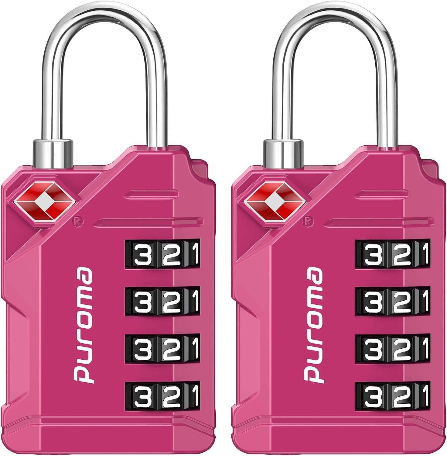 Puroma TSA Approved Luggage Locks, 2 Pack 4 Digit Resettable Travel Combination Code Lock with Zinc Alloy Body for Suitcase, Backpack, Laptop Bag, Gym Locker, Toolbox (Red-Violet)