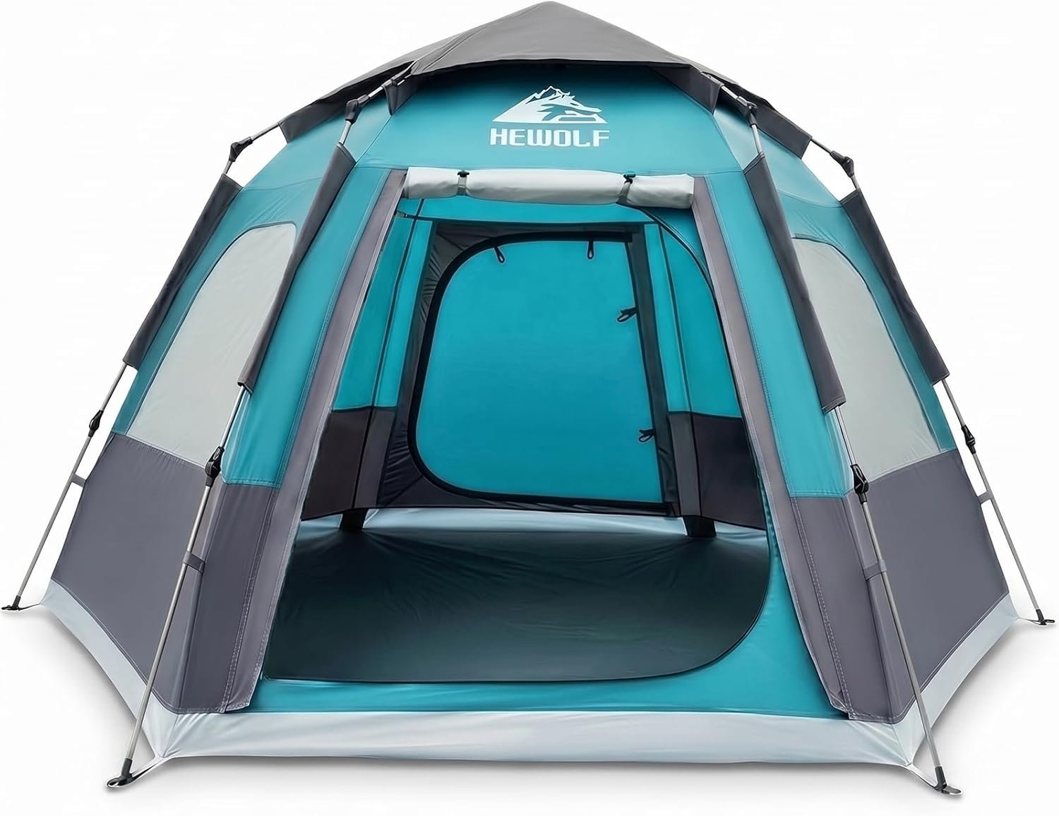Hewolf 2/3/4 Person Camping Tent – Instant Pop Up Waterproof 2 Doors Tent with Easy Setup | 3-Season Hexagonal Dome Design for Family, Hiking & Traveling