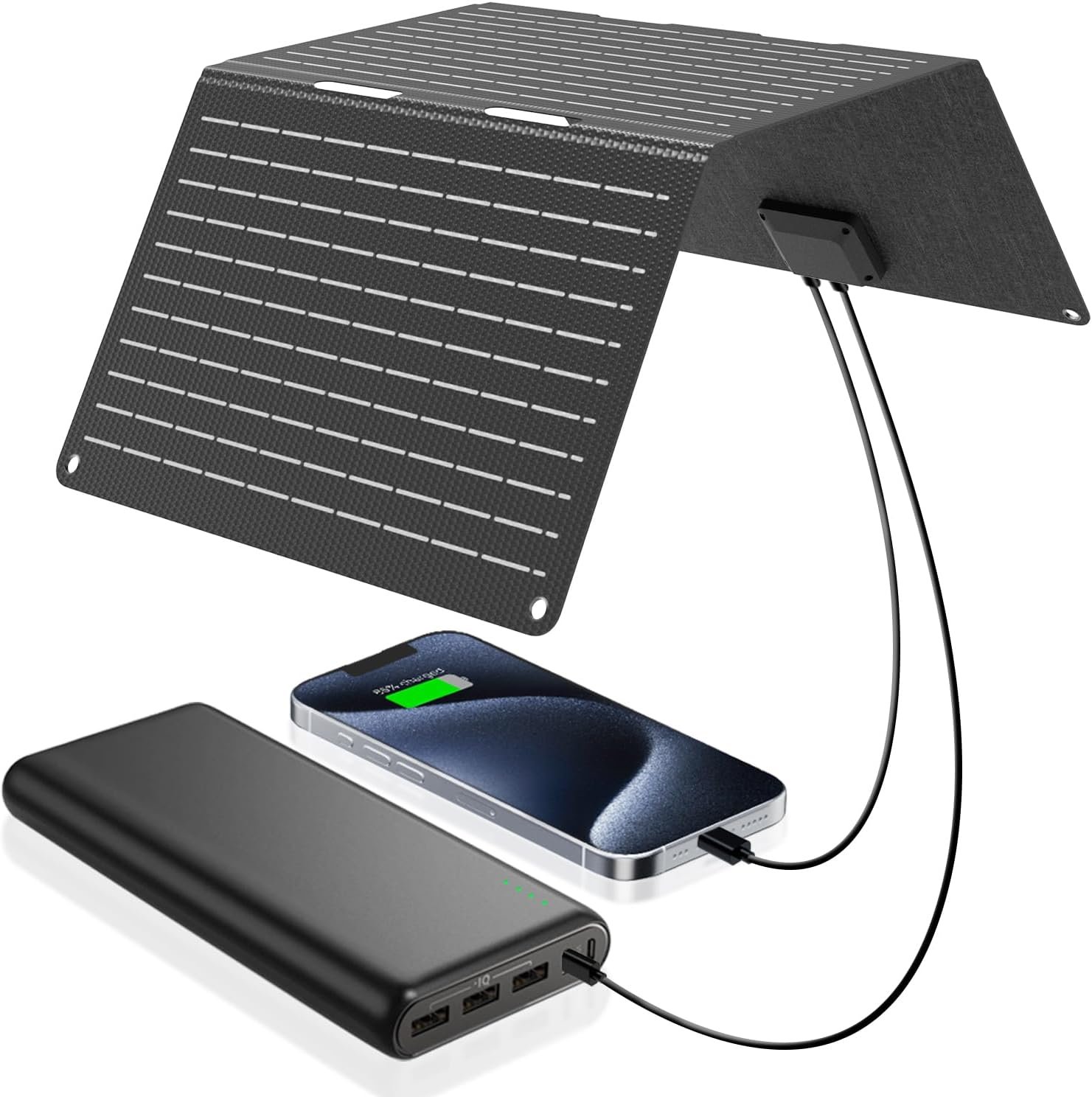 Ecosonique 30W Portable Foldable Solar Panel Charger with USB-C & USB-A | Lightweight, ETFE, Waterproof, Compatible with Camping, Outdoor, Travel with Cell Phones, iPhone, iPad, Samsung, Power Banks