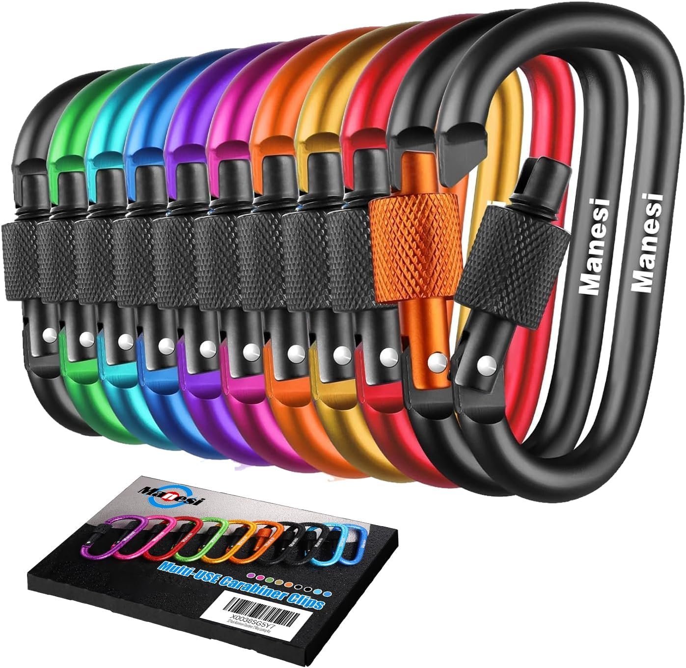 10 Pack Aluminum D Ring Key Rings Clips Locking Carabiner for Camping Fishing and Outdoor Use，Clips with Screw Gate Multicolored