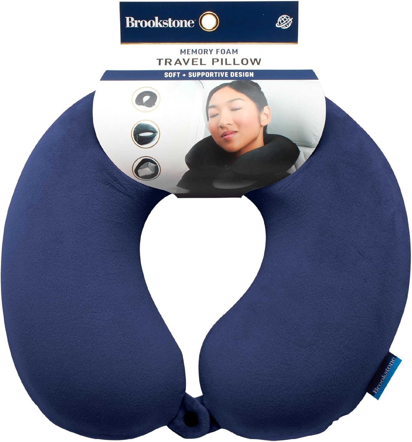 Brookstone Travel Neck Pillow – Lightweight U-Shaped Memory Foam Travel Pillow for Airplane, Car Travels & Sleeping, Blue