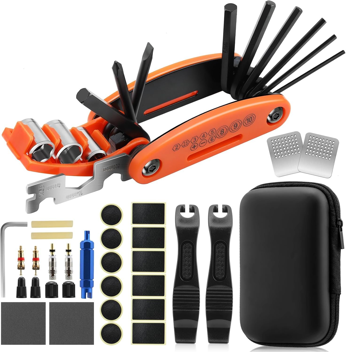 Bike Repair Kit – 16-in-1 Bike Multitool, Portable Bicycle Tools with Tire Patch Kit for Mountain Road Bikes Camping Travel (US)