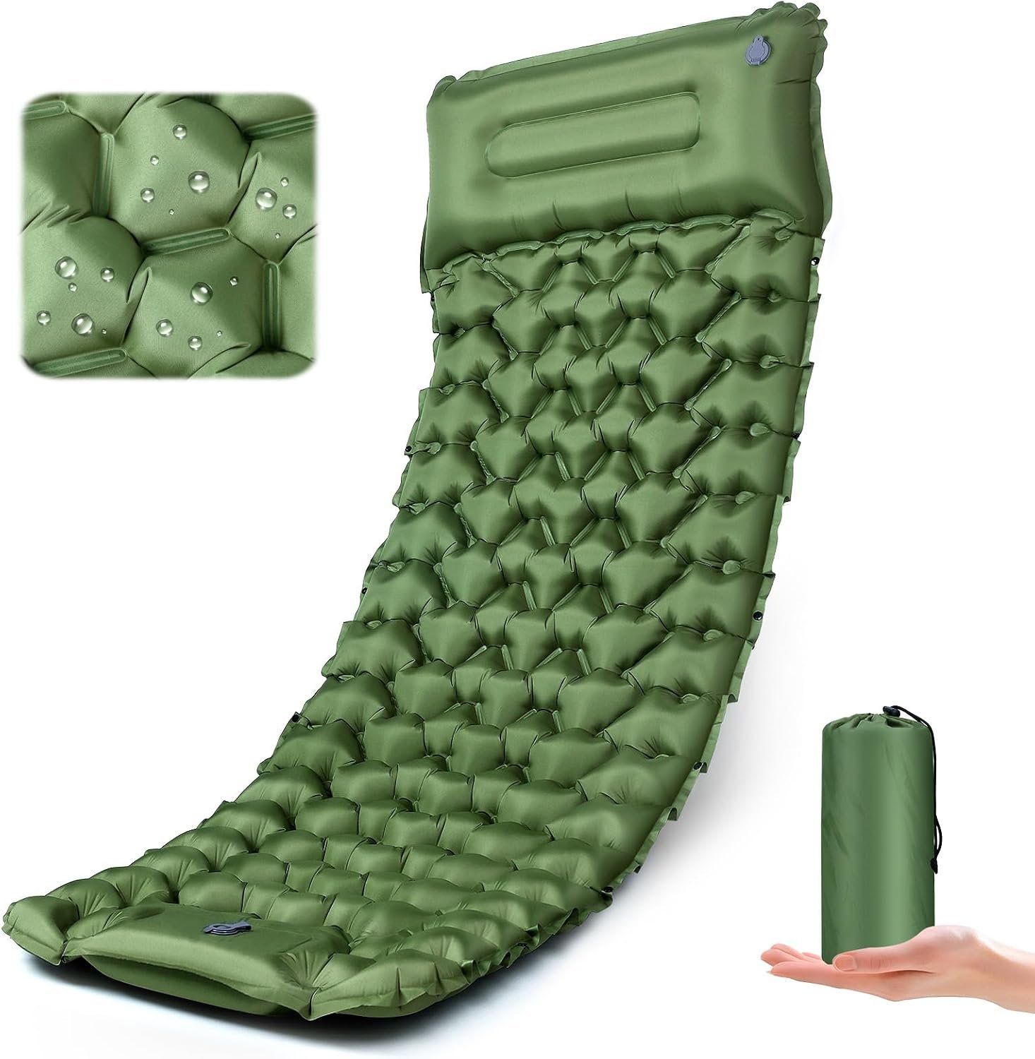 Sleeping Pad for Camping – Ultralight (1.9lbs) Inflatable Camping Mattress with Built-in Pillow & Foot Pump, 4″ Thick Compact Air Pad for Backpacking, Hiking, Traveling, One-Second Deflation