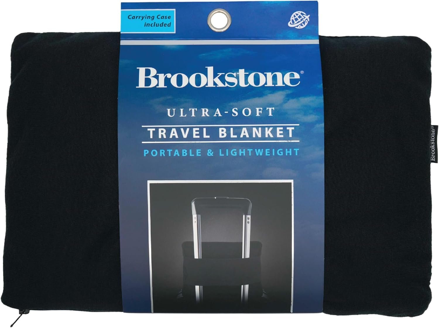 Brookstone Travel Blanket – Super Soft Fleece Throw Blanket with Foot Pocket, Lightweight & Compact Travel Blanket, Plane & Road Trip Essentials, Black Foot Pocket