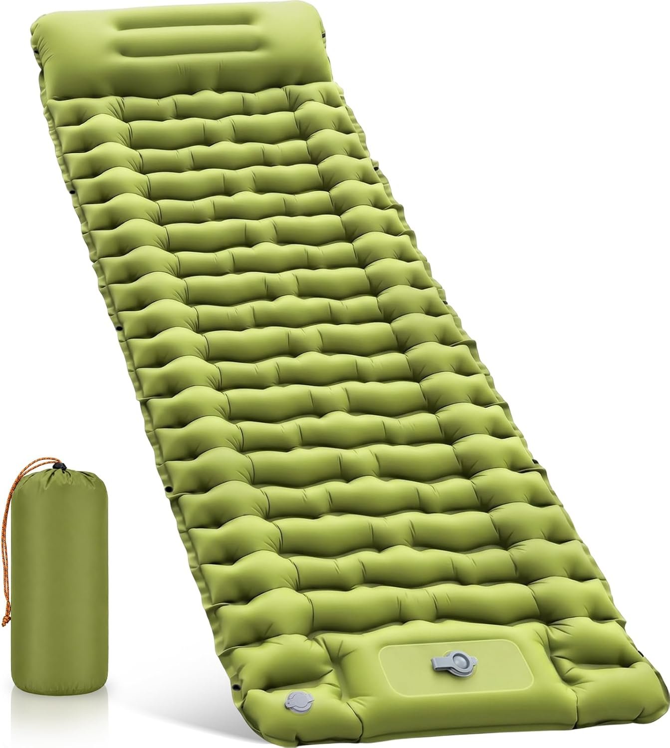 Sleeping Pad, Ultralight Inflatable Sleeping Pad for Camping with Pillow Built-in Foot Pump, Extra Thick Compact Camping Sleeping Mat for Hiking, Backpacking, Tent Use, Green