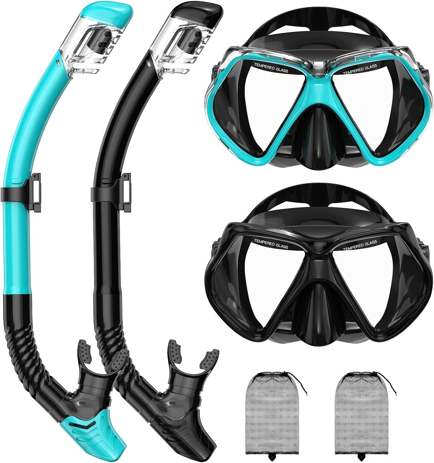 Snorkeling Gear for Adults, Snorkel Mask Set Adult with Dry Top Snorkel, Panoramic Scuba Mask and Snorkel, Anti-Fog Leak-Proof Snorkel Set with Storage Bag