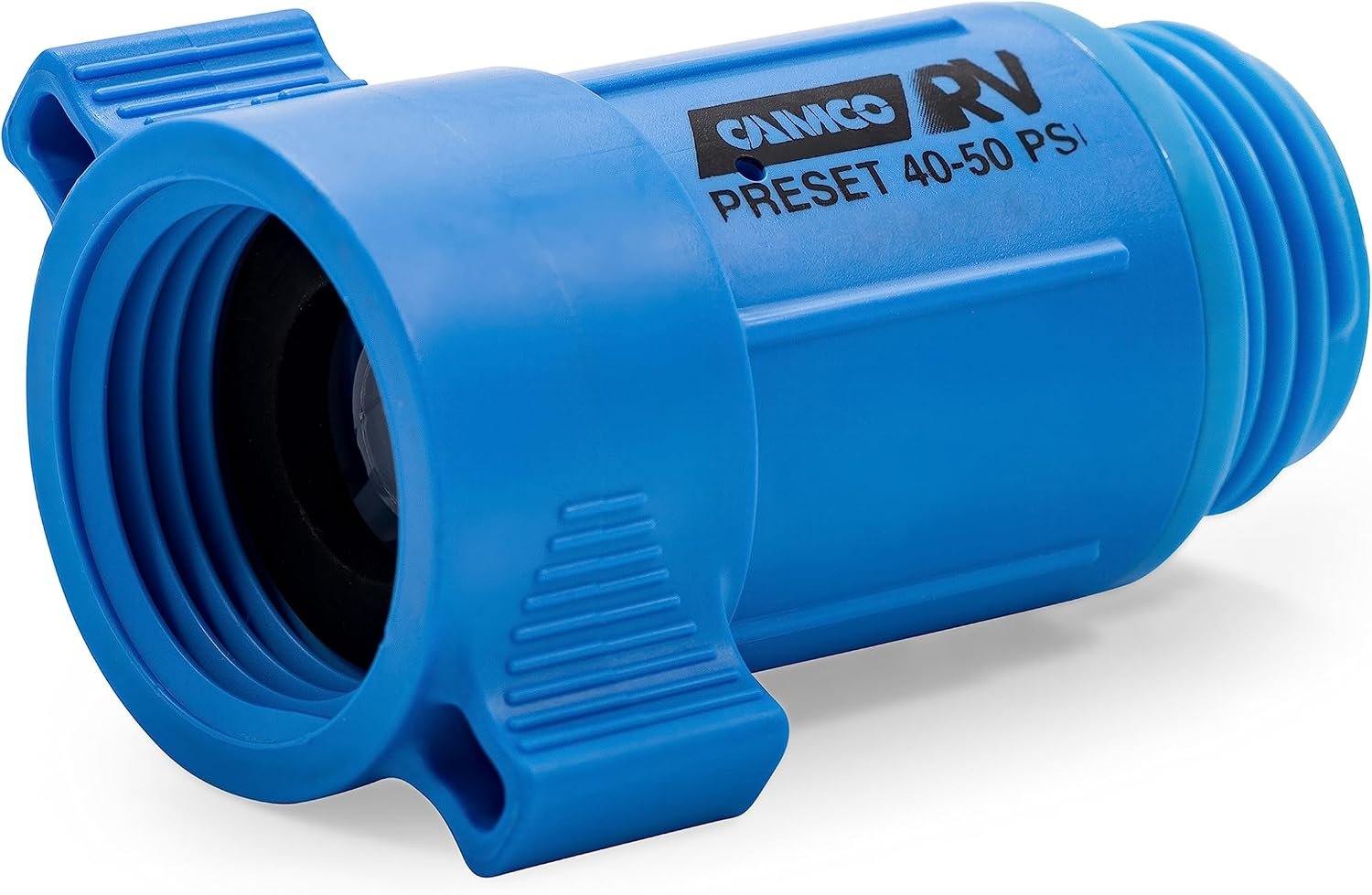 Camco Camper/RV Water Hose Pressure Regulator | Reduces Water Pressure to Safe 40-50 PSI & Protects Trailer and Boat Plumbing | Easily Attaches to 3/4-Inch Garden Hose Threads (40143)