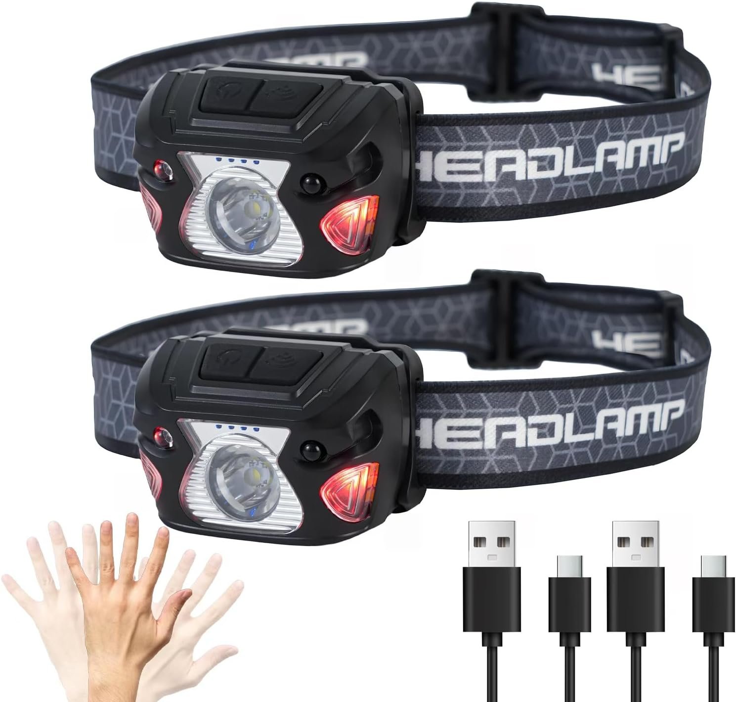 2 Sets High-End Comfortable Camping & Work Headlamp, Long Endurance Lighting 12 Hours, 1000+ LM High Brightness, IPX5 Waterproof, Suitable For Fishing, Running, Maintenance And Other Scenarios