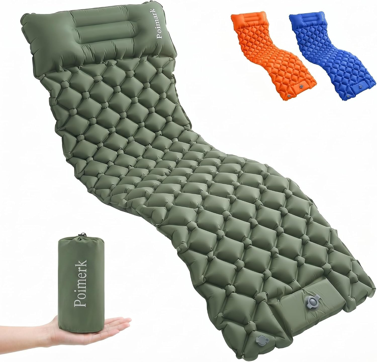 Ultralight Camping Sleeping Pad Mat, Compact Air Mattress for Backpacking | 1.42lb Lightweight,packs 4.3″x9″,50s foot pump,40D nylon waterproof tear-proof,two connect twin,for hike travel w/ pillows