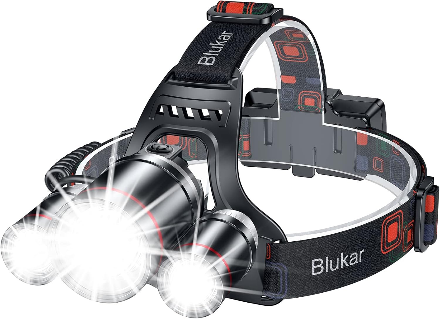 Blukar LED Rechargeable Headlamp,Super Bright Rechargeable Headlight Flashlight-3 Lights 5 Modes,Zoomable,Spotlight&Floodlight Combination,IPX6 Waterproof,20+Hrs Runtime for Running,Hiking,Camping etc