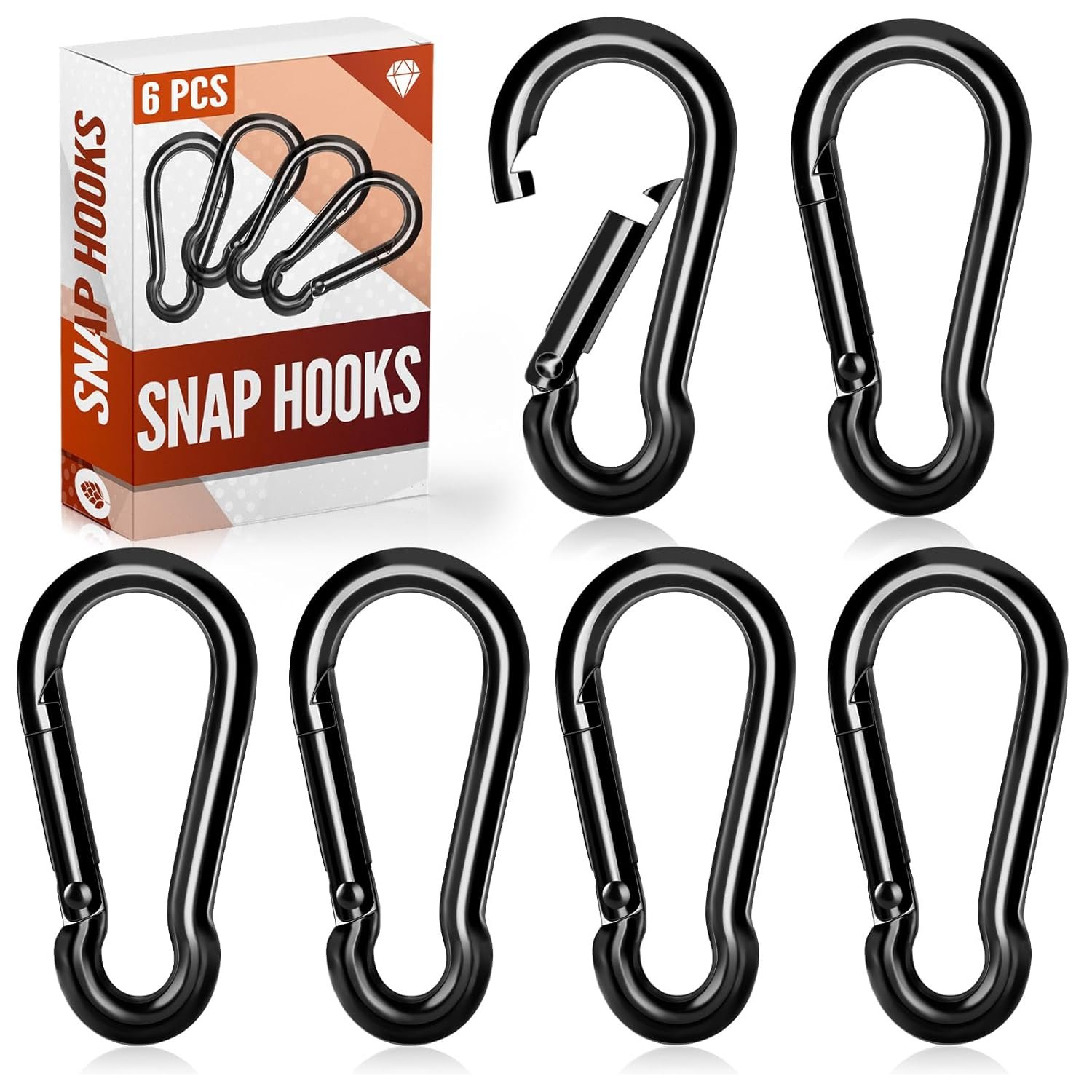 6 Pcs Spring Snap Hooks, 2 Inch Carabiner Clip, Heavy Duty Carabiners Snap Hooks Quick Link for Indoor and Outdoor Activity, Camping, Fishing, Hiking