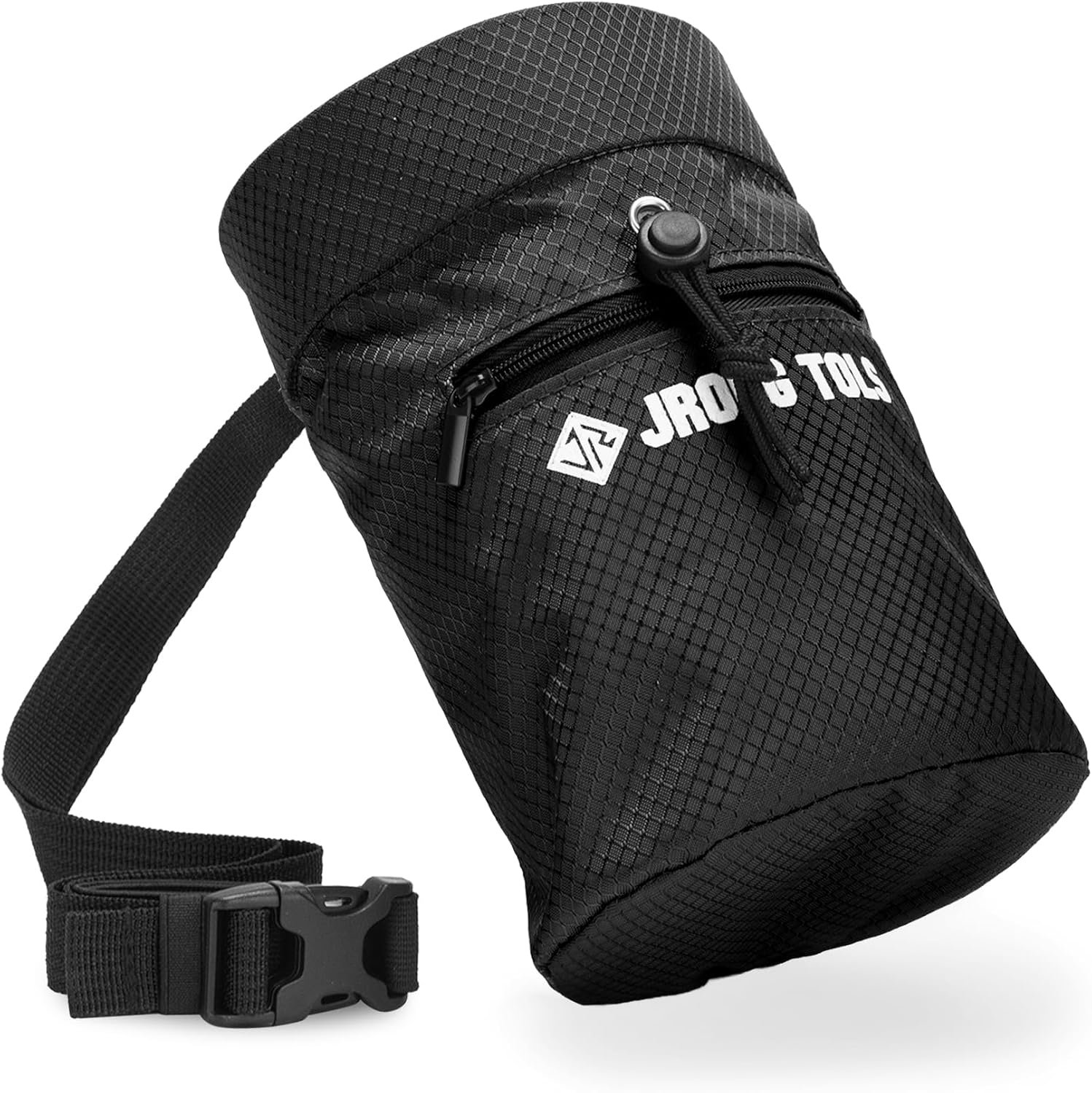 Chalk Bag for Rock Climbing Bouldering, Sealable Drawstring Closure, Capacious Zippered Pocket Athletic Chalk Bag with Waist Belt for Weightlifting, Gymnastics, Crossfit (Black/Orange)