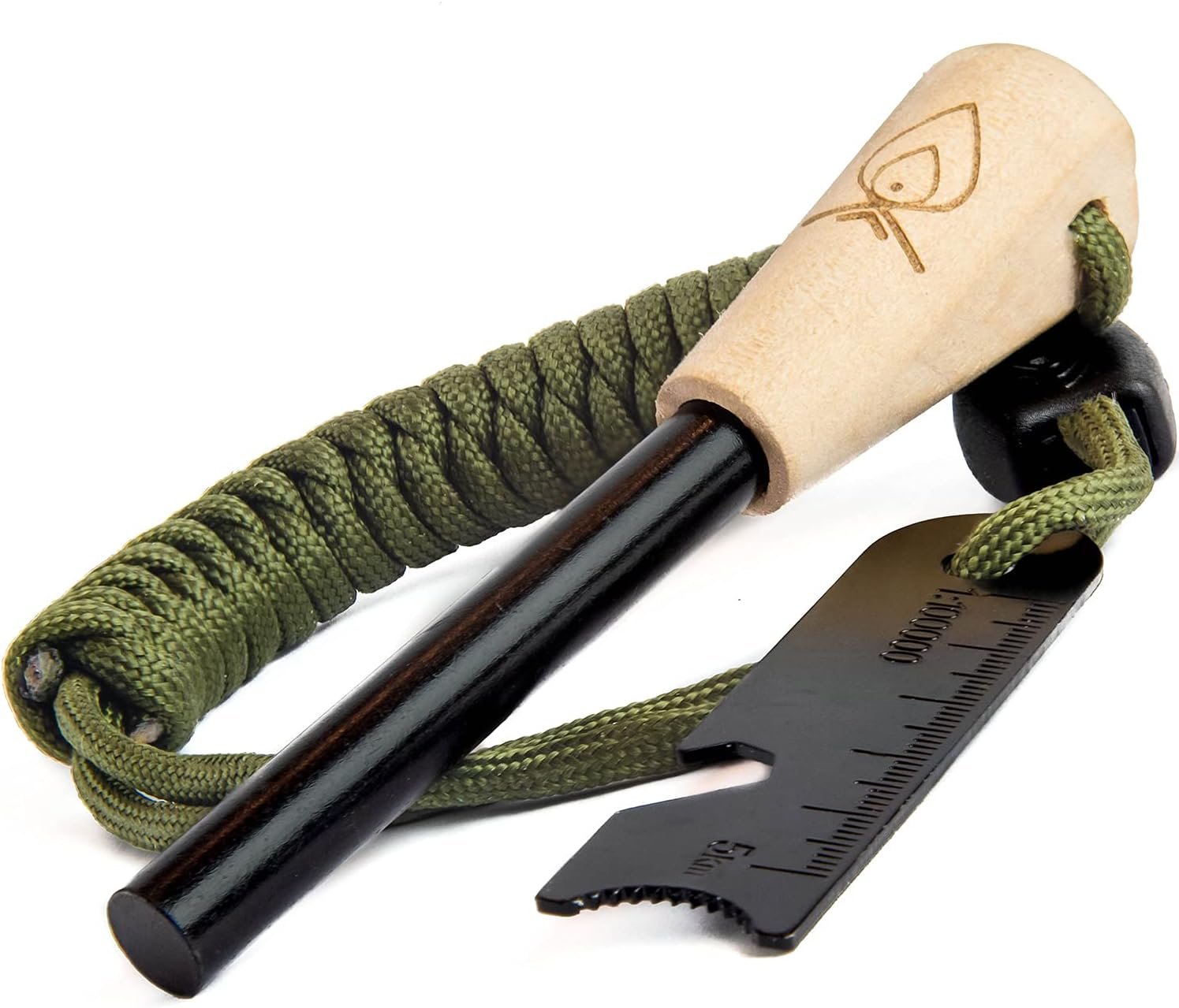Texas Bushcraft Fire Starter – 3/8″ Thick Ferro Rod with Striker and Paracord Wrist Lanyard – Waterproof Flint Fire Steel Survival Lighter for Your Camping, Hiking and Backpacking Gear