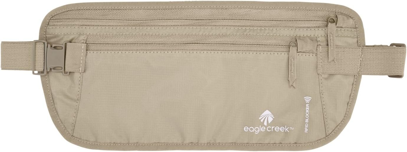 Eagle Creek RFID Blocker Money Belt DLX – Travel Essentials Belt Bag for Men and Women, Adjustable, Moisture-Wicking, Tan