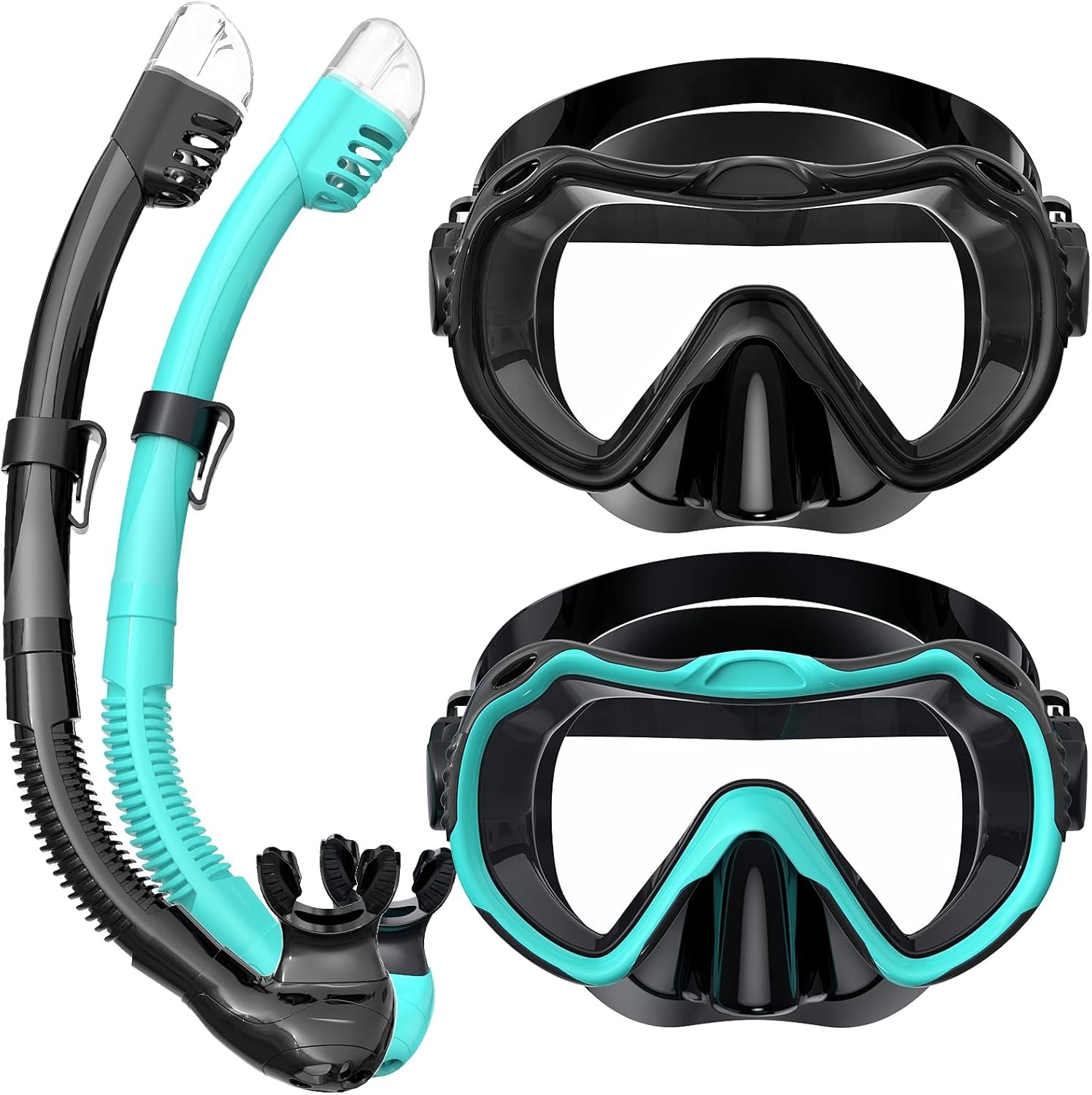 Snorkeling Gear for Adults, Snorkel Mask Set 180° Panoramic View Snorkel Gear, 100% Food-Grade Silicone Anti-Fog Anti-Leak Dry Top Diving Mask for Snorkeling Swimming Scuba Diving
