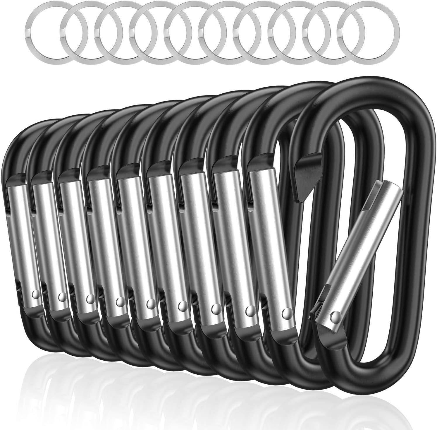 sprookber 3″ Aluminum Carabiner D Ring, Caribeener Clips, Spring Snap Hook for Keychain Clip, Set of 10