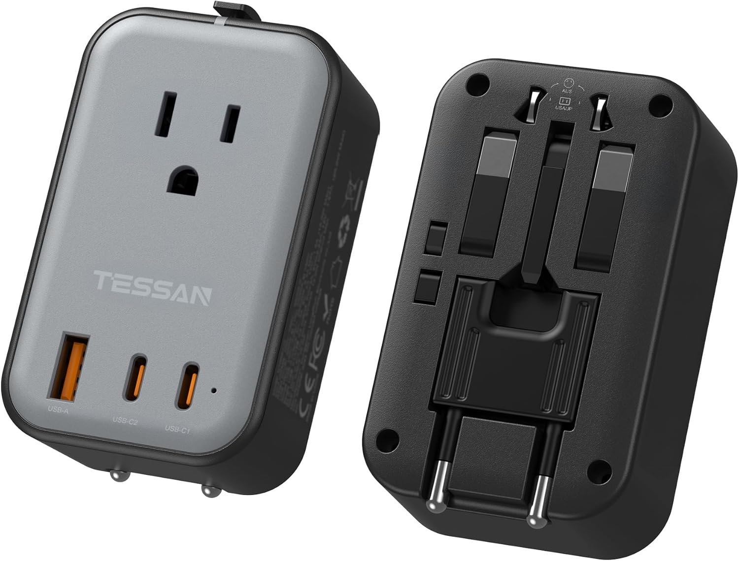 TESSAN Travel Adapter 009, PD 20W Universal Power Adapter 2 USB C 1 USB A, Ultra Thin International Plug Adaptor Worldwide Outlet for US to European UK Italy Spain New Zealand (Type C G A I), 1 Pack