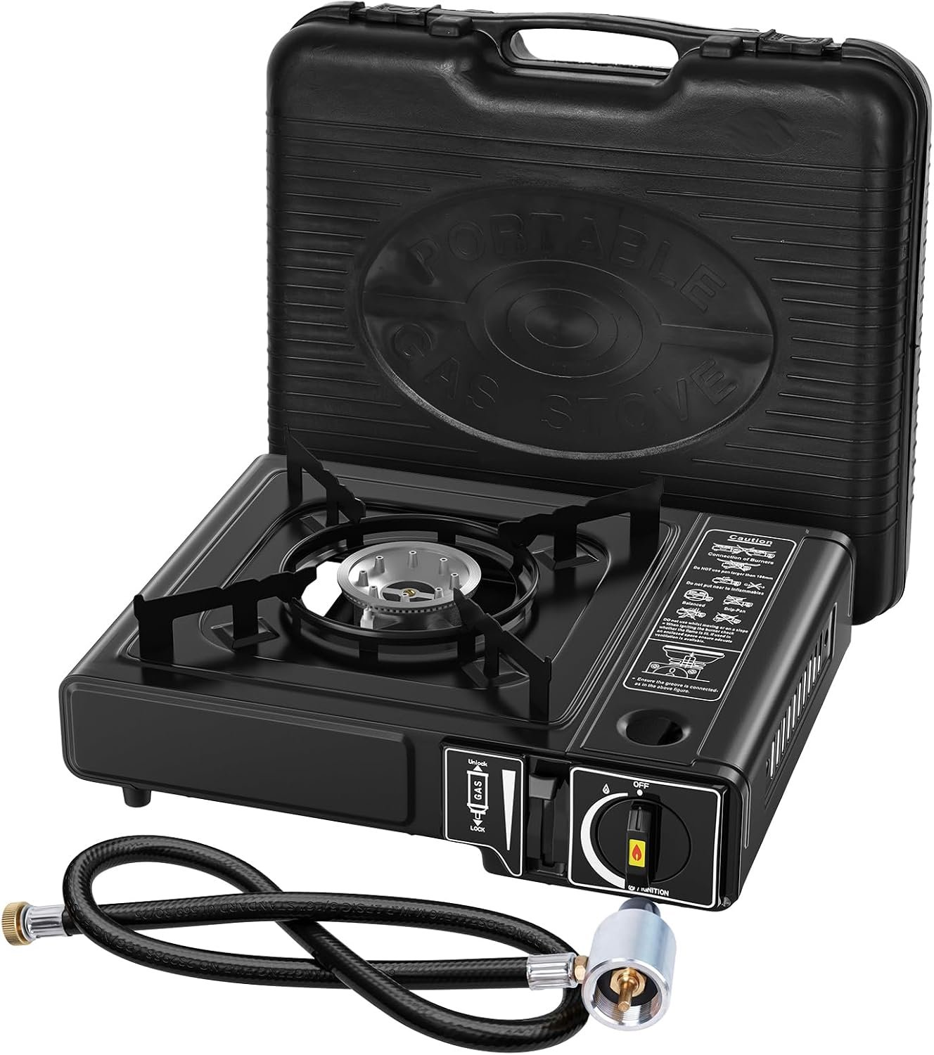 Dual Fuel Camping Stove 7800 BTU – Portable Butane & Propane Stove with Carrying Case & Propane Adapter Hose, Lightweight for Backpacking, Outdoor Cooking – Automatic Ignition & Precise Control