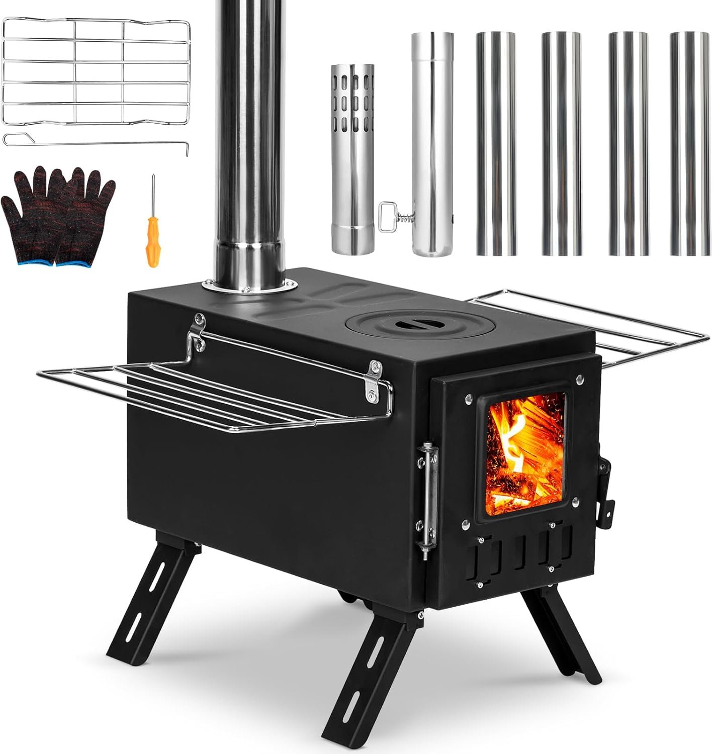 Upgraded Portable Wood Stove for Camping, Compact Tent Stove with Large Firebox, High Airtightness for Outdoor Cooking & Heating