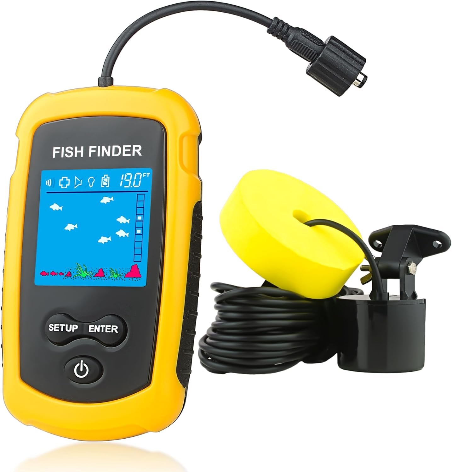 Portable Wired Fish Finder Ice Kayak Fishing Gear Water Depth Finder Handheld Fishfinder LCD Display Sonar Transducer