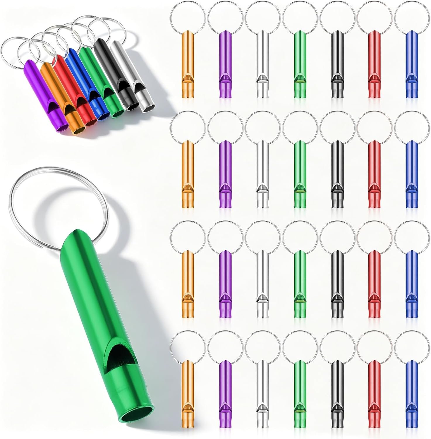 200Pcs Emergency Whistles with Keychains, Aluminum Extra Loud Survival Whistle, Whistle Bulk for Camping Hiking Hunting Boating Training Outdoor Sports, Multicolor