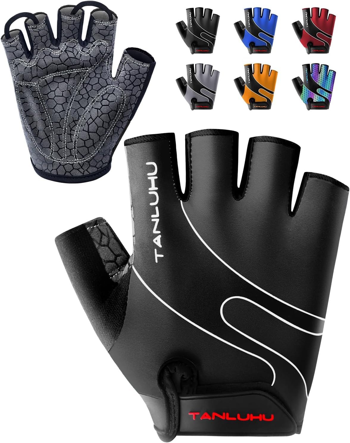 Tanluhu Cycling Gloves – Mountain Bike Half Finger Road Riding Gloves, Breathable, Shock-Absorbing, for Men and Women