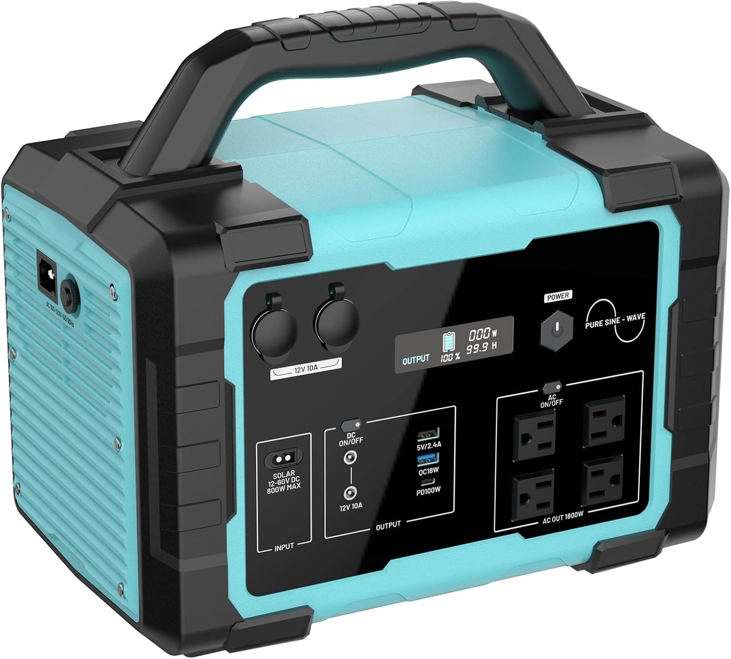 Portable Power Station 1800W (3600W Surge), 1024Wh LiFePO4 Solar Generator, 1.5H Fast Charging Home Battery Backup with 4 AC Outlets, Emergency Power Supply for Camping, RV, Off-Grid