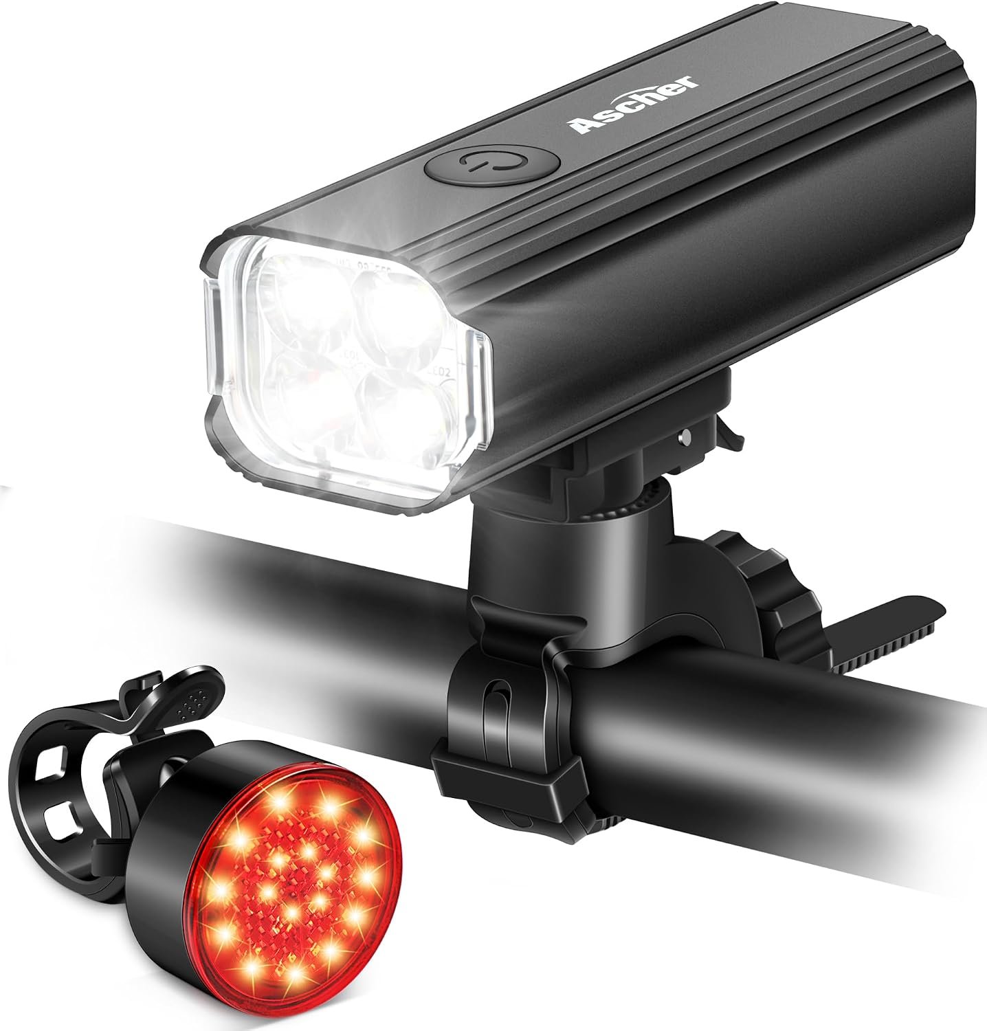 Ascher 1000 Lumens Super Bright Bike Lights for Night Riding, Type-C USB Rechargeable Bike Light Front and Back, 4 Light Modes, Waterproof Bicycle Headlight & Rear Taillight for Road Commuter Cycling