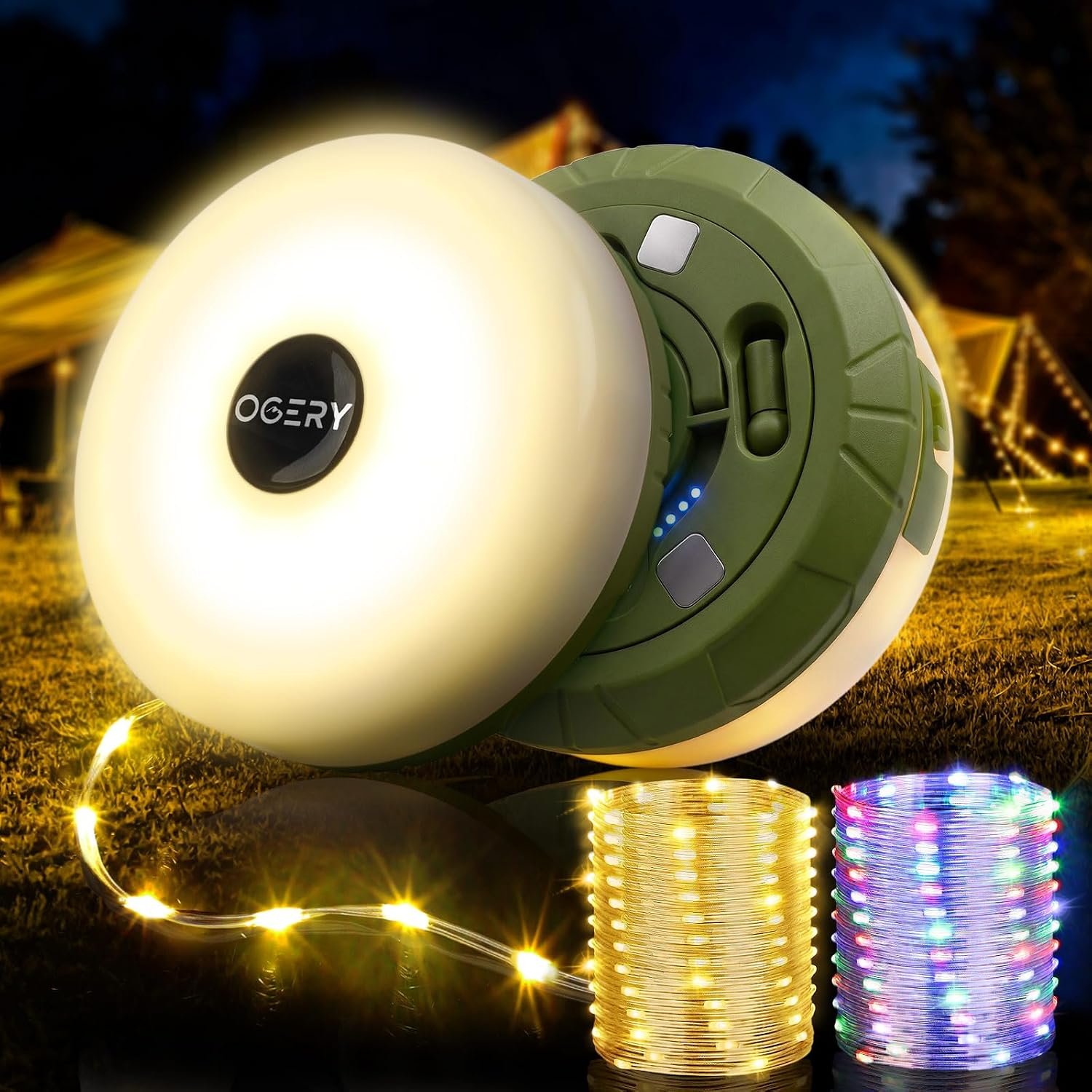 OGERY 2-Pack Camping String Lights, 32.8FT Rechargeable Christmas String Lights Outdoor/Indoor, 8 Modes 4-in-1 Quick Storage Fairy Lights Portable Lamp for Xmas Tree Decor Party Camping Essentials