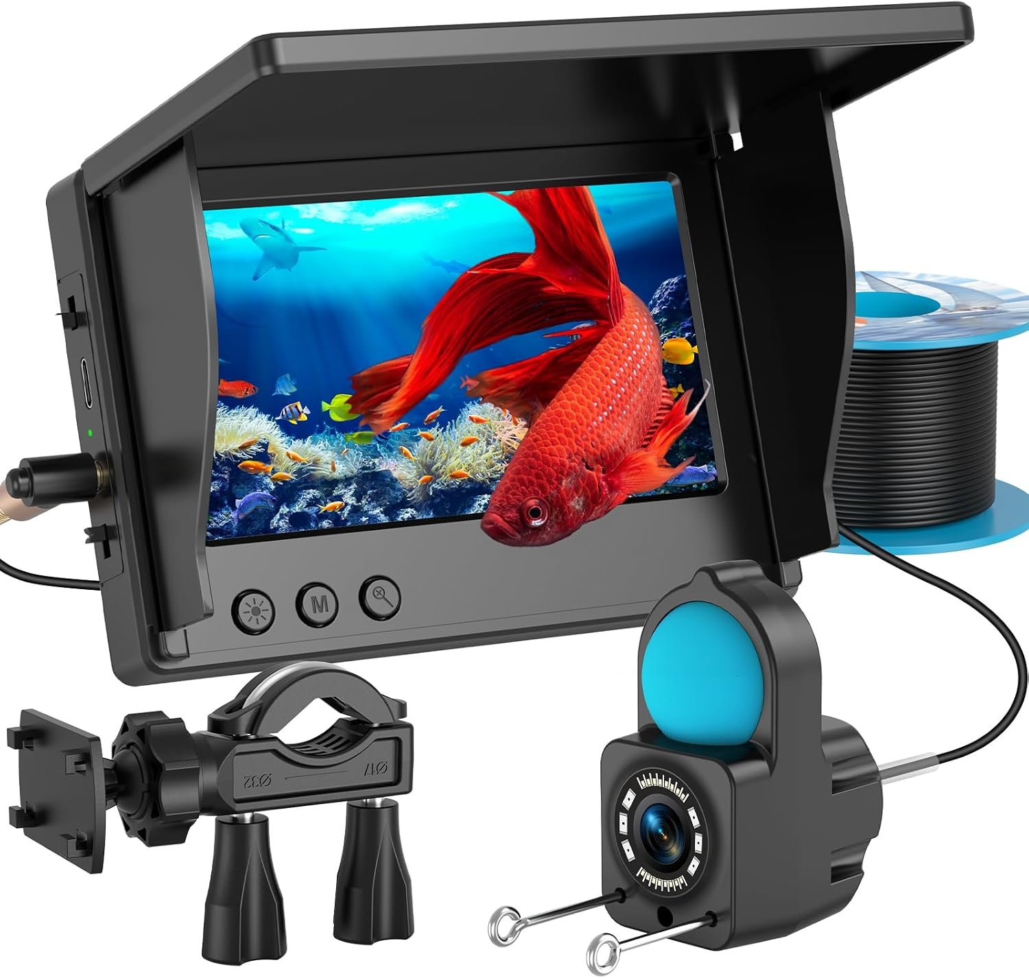 Underwater Fishing Camera TMACTIME 1080P HD, Portable Fish Finder with 4.3″ LCD Display & Infrared Night Vision Light, IP68 Waterproof & 5000mAh, Fishing Camera for Ice Lake Boat Kayak Fishing – 15M