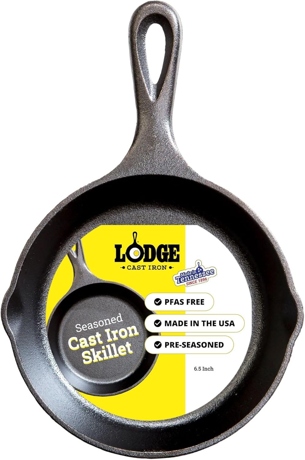 Lodge Seasoned Cast Iron Skillet 6.5 Inches – PFAS-Free, Non-Toxic Cookware – Use with an Oven, Stove, Grill, or Campfire – Naturally Non-Stick & Oven Safe