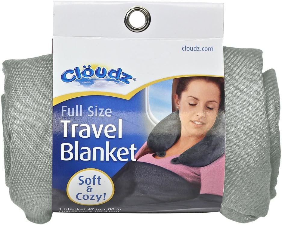 Cloudz Cozy Compact Airplane Travel Blanket for Your Flight, Car, Camping, Home or Comforting Warmth Anywhere! – Charcoal