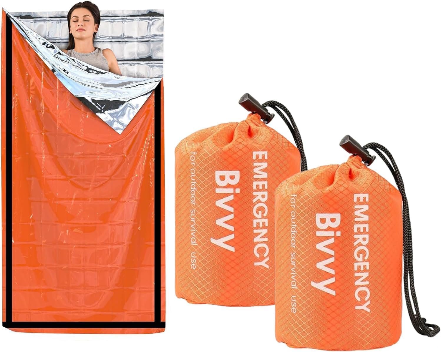 Deecam Emergency Sleeping Bag, Survival Bivy Sack Mylar Thermal Emergency Blanket Waterproof Lightweight Portable Shelter for Camping Gear Hiking Travel Outdoor Activities Backpacking