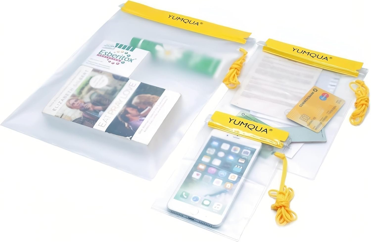 YUMQUA Clear Waterproof Bag, Waterproof Document Pouch Passport Holder Water Tight Map Case Waterproof Pouch Water Proof Small Dry Bags for Kindle Phone Tablet Camera, Kayak Boat PaddleBoard