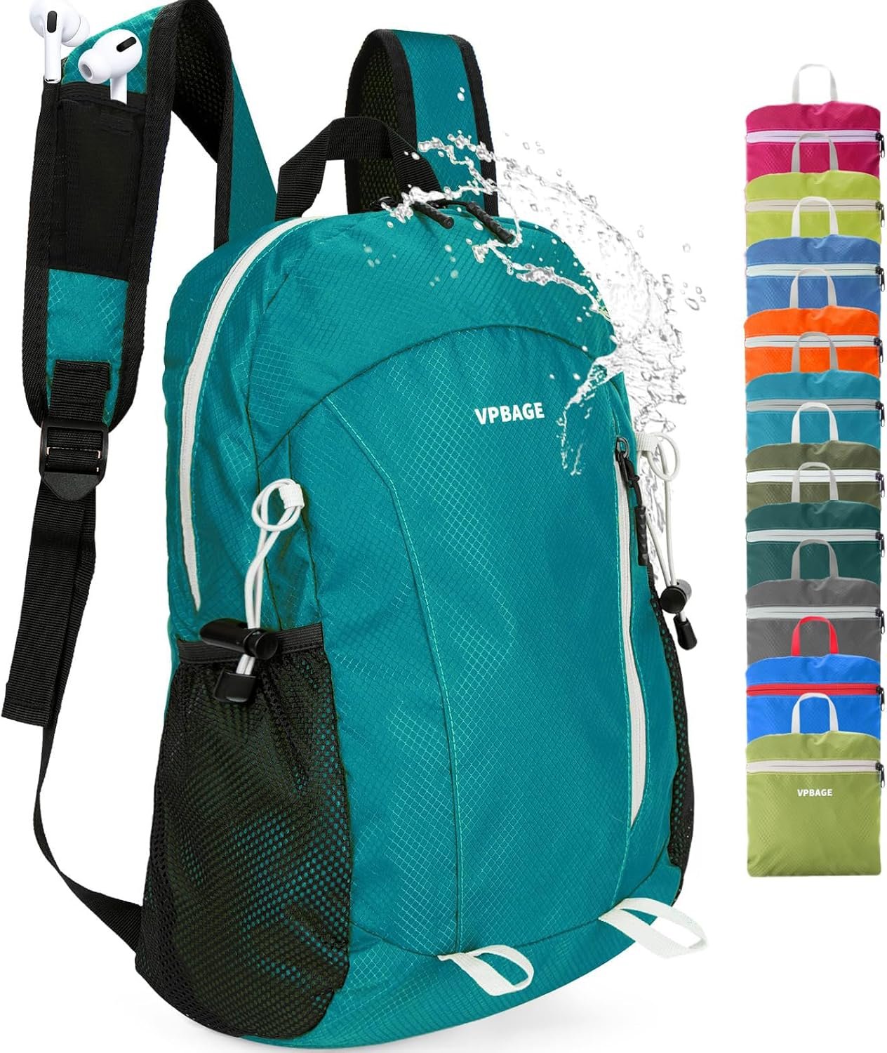 VPBAGE 15L Water-resistant Hiking Daypack, Small Backpack Travel Outdoor, Lightweight Day Pack with Tool Loops