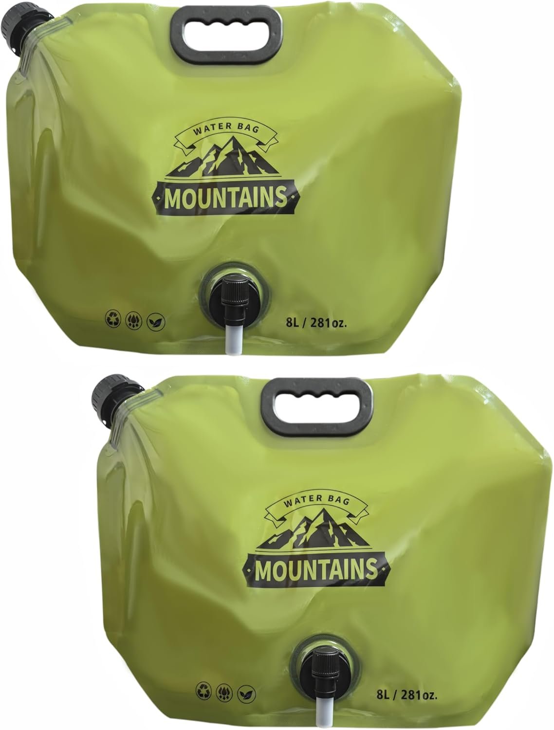 Prudance Camping Water Container 8L/2.1 Gallon Portable Foldable Water Jug – Reusable BPA-Free Plastic Water Storage Bag with Leakproof Tap for Hiking, Backpacking and Emergency Prep (2 Pack)