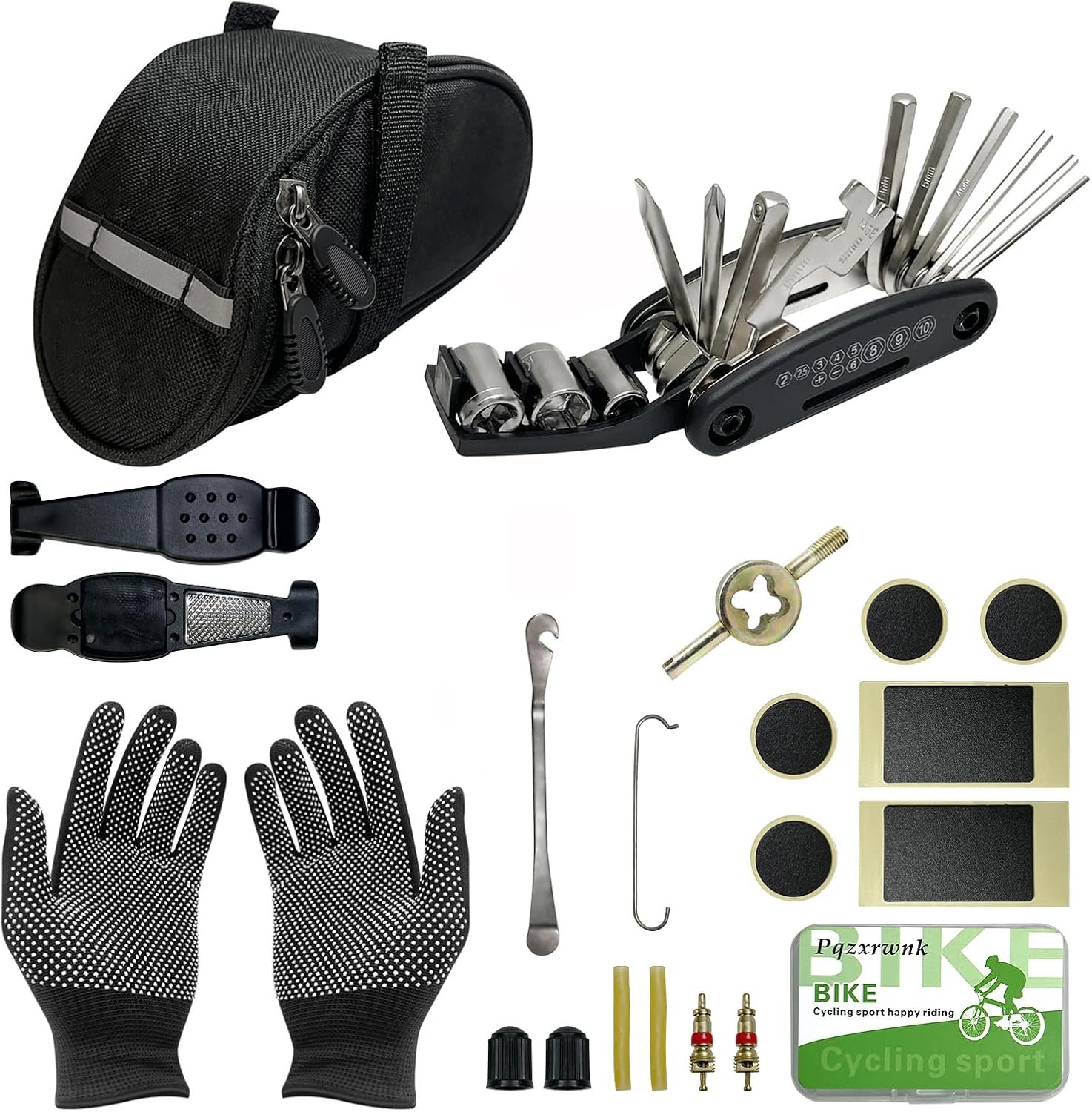 Bike Tire Repair Kit, 21-PC with 16-in-1 Multitool & Saddle Bag – Portable Bicycle Emergency Tool Set for Road, Mountain & Commuter Bikes – Glueless Patches, Emergency Flat Tire Repair