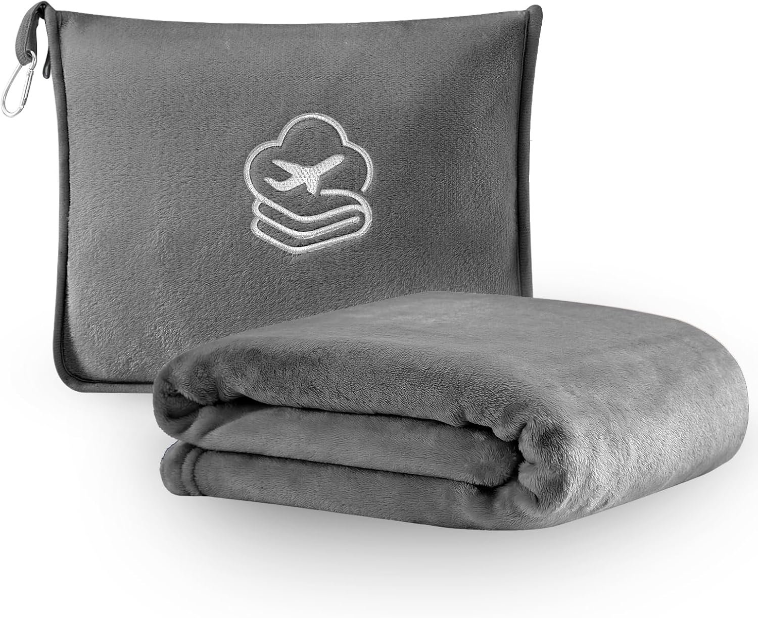 Travel Blanket, Soft 2-in-1 Airplane Blanket, 65×40 Inches, Travel Blanket Airplane Compact with Bag, Car Blanket with Luggage Sleeve & Backpack Clip (Light Grey)