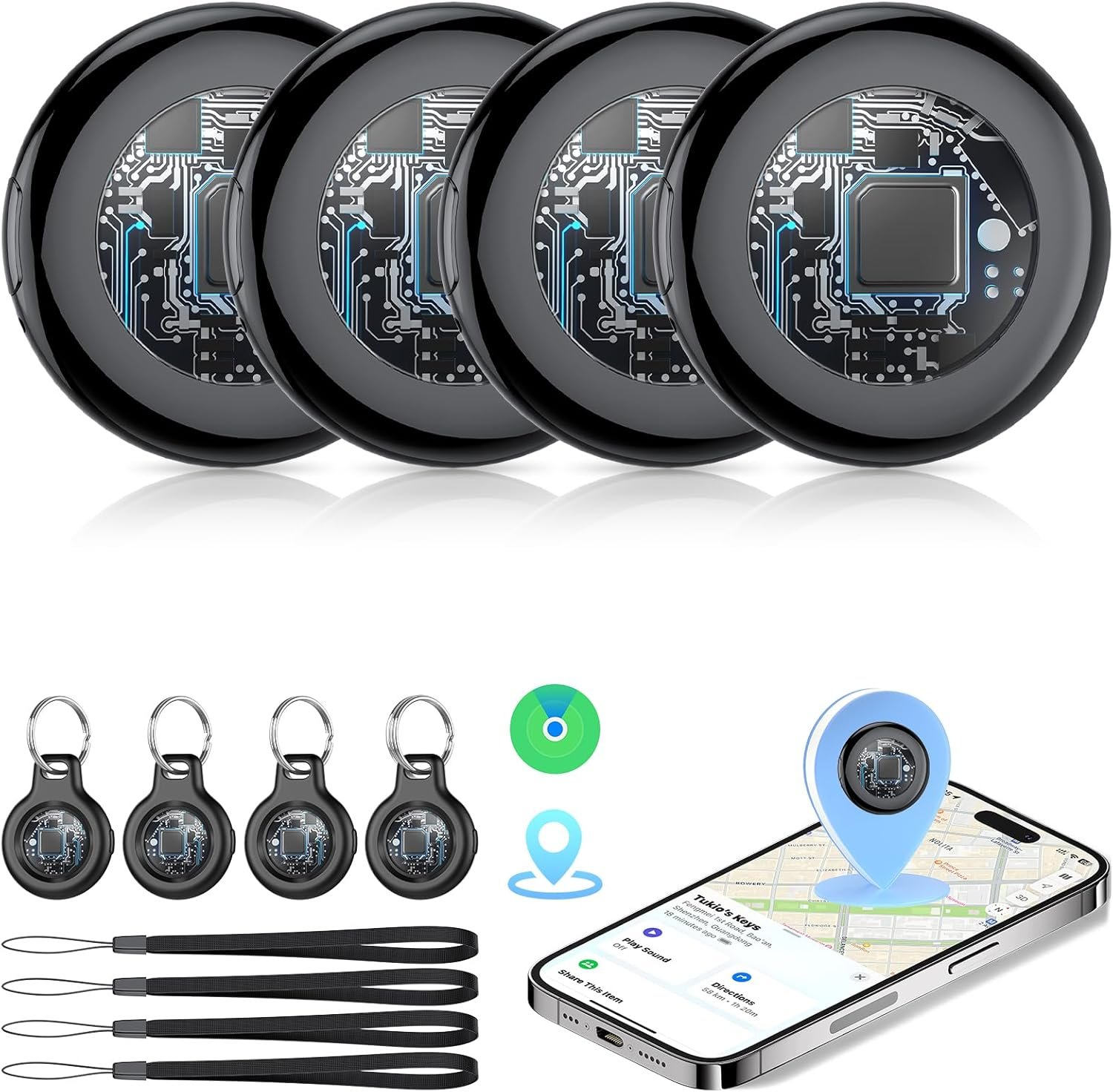 2026 New [Apple MFi Certified] Air Tracker Tags-4 Pack (iOS Only), Tukio Bluetooth Tracker for Apple Find My, Replaceable Battery, Key Finder and Item Locator Smart Tag for Keys, Bag, Luggage and More