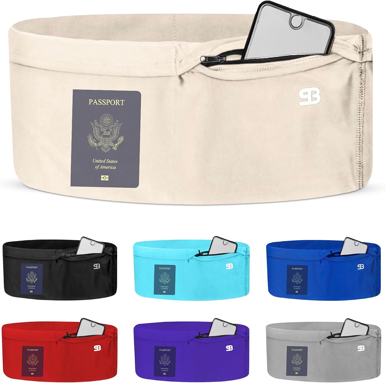 StashBandz No-Bounce Running Belt for Women & Men – Phone Holder Fits All Phones, 4-Pocket Slim Fanny Pack with Zipper – Travel Money Belt Waist Pack for Running & Workout